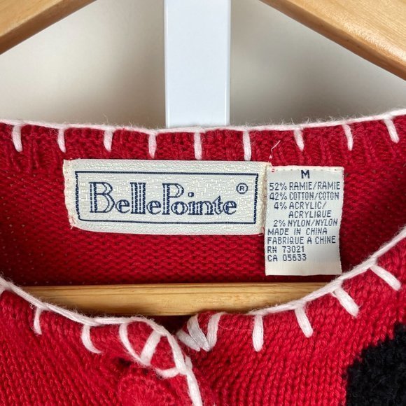 Vintage 90s Belle Pointe Panda Cardigan Sweater Red Black Button Up Size Medium - Picture 8 of 8